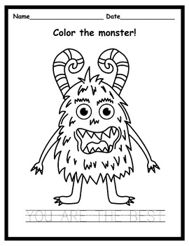 Cute 30 Monsters coloring with positive short words worksheets for Pre ...