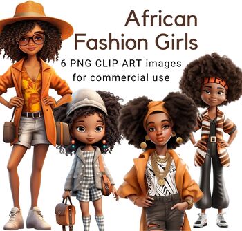 Preview of Cute African American Girls 3D characters for sellers, Commercial Use Clip art