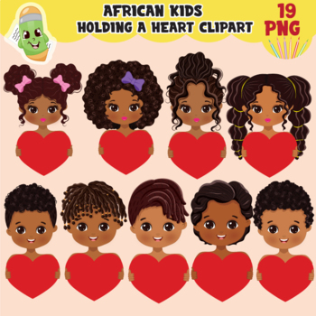Preview of Cute African Americans kids holding heart clipart, black kids clip art, afro kid