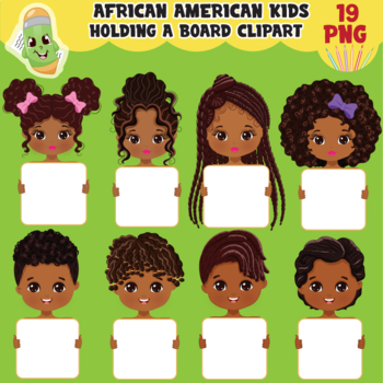 Preview of Cute Africans American kids holding board, black kids clipart, children clip art