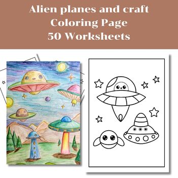 Preview of Cute Alien Planes Coloring Pages, Coloring Sheets, Preschool, Worksheets