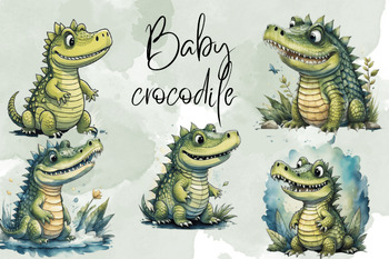 Preview of Cute Alligator Watercolour Clip Art