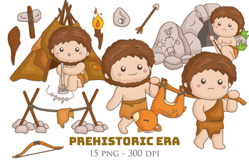 Preview of Cute Ancient Human People Activity Prehistoric Era Past Cartoon Clipart Sticker