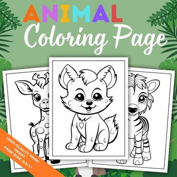 Preview of Cute Animal Coloring Page for Kids, , Zoo Animal Coloring, Baby animals