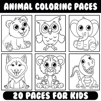 Cute Animal Coloring Pages For Kids (20 pages) farm and zoo by Ellilou Art