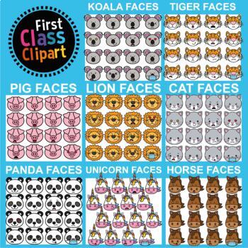 Preview of Cute Animal Faces, Emotions and Expressions Bundle Clip art