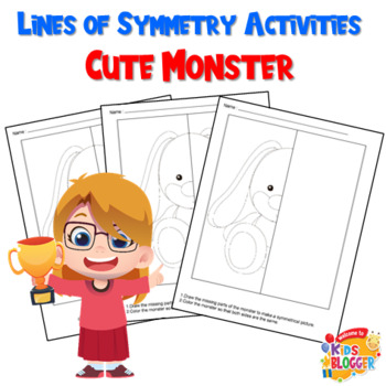 Preview of Cute Animal Math Lines of Symmetry Drawing and Coloring Activities Worksheets