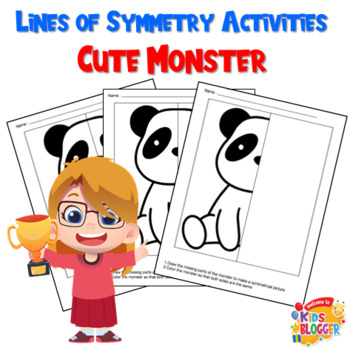 Preview of Cute Animal Math Lines of Symmetry Drawing and Coloring Activities Worksheets