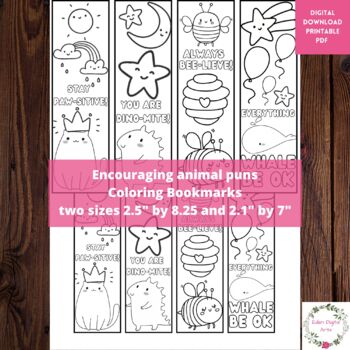 Preview of Cute Animal Puns Coloring Bookmarks Acts of Kindness Positivity Cards Craft