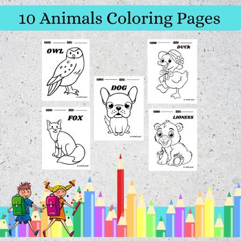 Preview of Cute Animals Coloring-book 10-pages