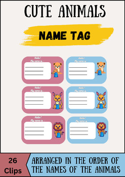 Preview of Cute Animals Name Tag Sticker Back to school