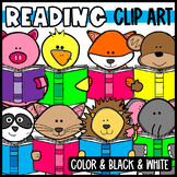 Cute Animals Reading Books Clip Art