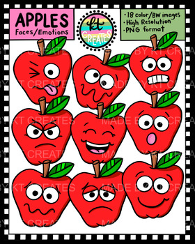 Preview of Cute Apple Face Emotions - 18 images in Color & BW {KT Creates}