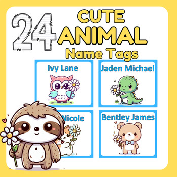 Preview of EDITABLE Cute Baby Animal Name Tag Labels Cubby Tags Supply Labels Clip Art