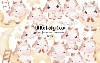 Preview of Cute Baby Cows Watercolor Clipart