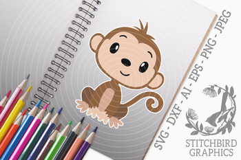 Download Cute Baby Monkey Svg Dxf Instant Download Vector Art Stitchbird Graphics