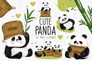 Preview of Cute Baby Panda Collection Clipart set Instant Download PNG File.