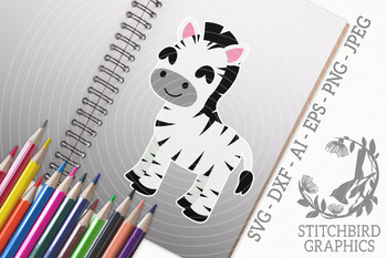 Download Cute Baby Zebra SVG DXF, Instant Download, Vector Art, Stitchbird Graphics