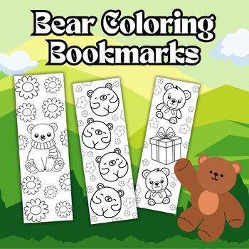 Preview of Cute Bear Coloring Bookmarks - Library Skills