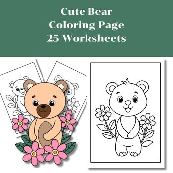 Cute Bear and flower Coloring Pages, Coloring Sheets, Preschool, Worksheets