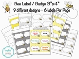 Cute Bee Labels Badges Tags 3" x 4" 6 per page 9 designs C
