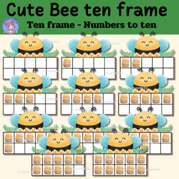 Preview of Cute Bee Ten Frames Counting to Ten Template, Ten Frames Counting Clipart