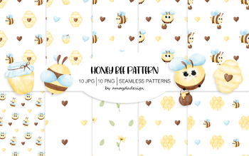 Preview of Cute Bee digital paper, Honey bee seamless pattern, Bee Background