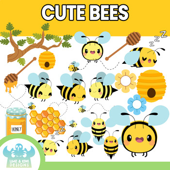 Preview of Cute Bees Clipart (Lime and Kiwi Designs)