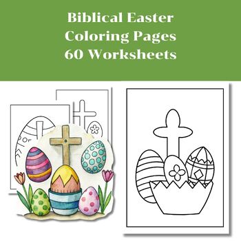 Preview of Cute Biblical Easter Coloring Pages, Preschool Worksheet, Bible Activities