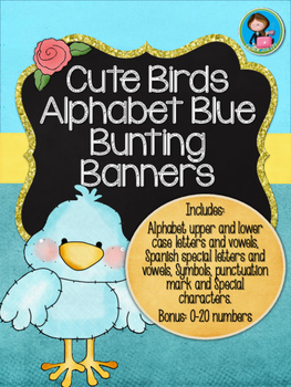 Preview of Cute Birds Alphabet Blue Bunting Banners
