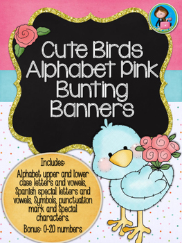 Preview of Cute Birds Alphabet Pink Bunting Banners
