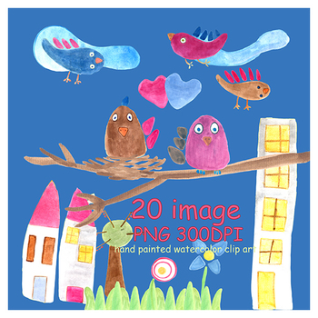 Preview of Watercolor Cute Birds clipart