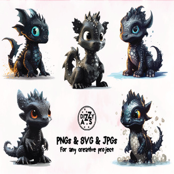 Preview of Cute Black Dragon Clip Art Set {Educlips Clipart}