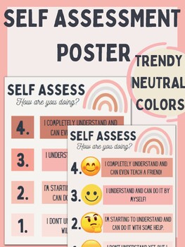 Preview of Student Self Assessment Scale | Printable | Cute Boho-Neutral-Pink | Emojis