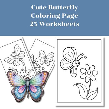 Preview of Cute Butterfly and flower Coloring Pages, Coloring Sheets, Preschool, Worksheets