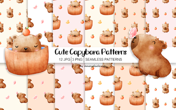 Preview of Cute Capybara Patterns, Animal Patterns, Digital Paper, Background