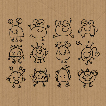 cute doodle monsters set