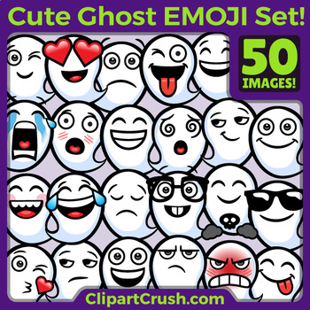 Cute Cartoon Ghost Emoji Clipart Faces / Ghost Halloween Emojis Emotions