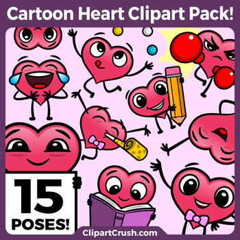 Preview of Cute Cartoon Hearts Clipart Set Vol.1 [15 POSES!] Fun Valentine's Day Clipart