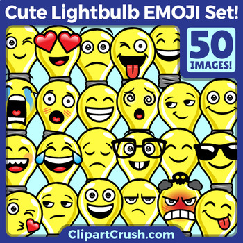 Preview of Cute Cartoon Light Bulb Emoji Clipart Faces / Lightbulb Idea Emojis Emotions