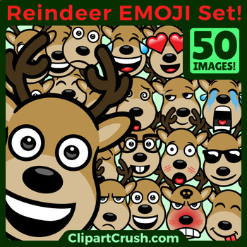 Preview of Cute Cartoon Reindeer Emoji Clipart Faces / Deer Reindeer Christmas Emojis