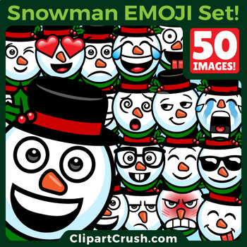 Preview of Cute Cartoon Snowman Emoji Clipart Faces / Snowman Christmas Emojis