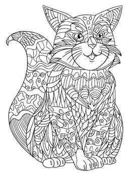 Cute Cat Adult Coloring Pages-Printable or Digital for Kami by Sun City ...