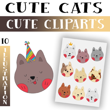 Cats clipart Cute cat clip art Kawaii kittens Kitty icons Pe