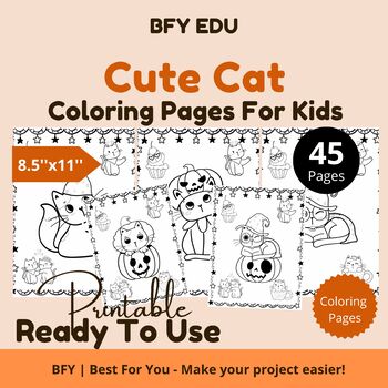 Preview of Cute Cat*Coloring Pages For Kids 8.5x11 45 pages