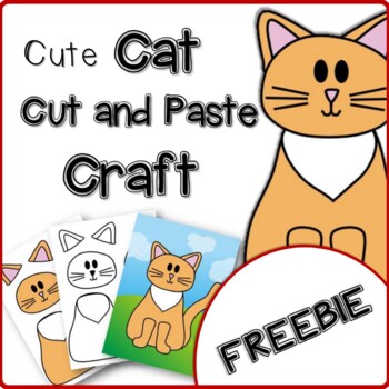 Preview of Cute Cat Cut and Paste Craft (Color & BW) | FREE | NO PREP