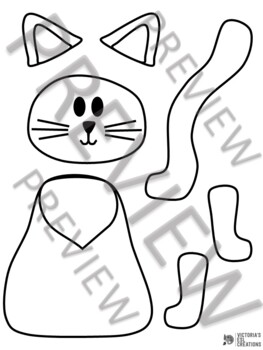 Cute Cat Cut and Paste Craft (Color & BW) | FREE | NO PREP | TPT