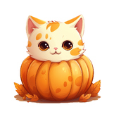 Cute Cat in a Halloween Pumpkin