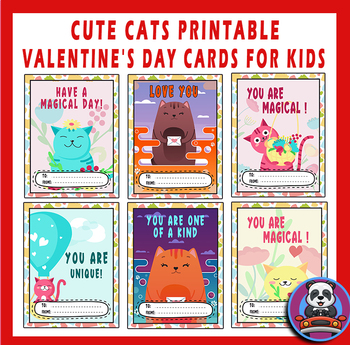 Preview of Cute Cats Greeting cards | Printable Cat Valentine's Day Cards For Kids