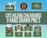 Digital Cats Holding Chalkboards - Classroom Sign Clip Art